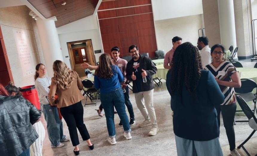 Students in the lobby